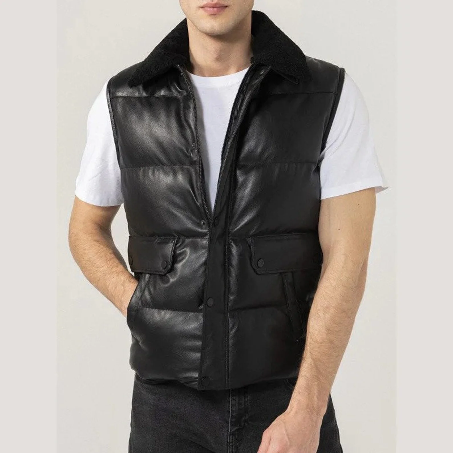 Leather Puffer Vest